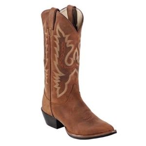 Justin Western Coffee Brown Stitched Genuine Leather Cowboy Boots